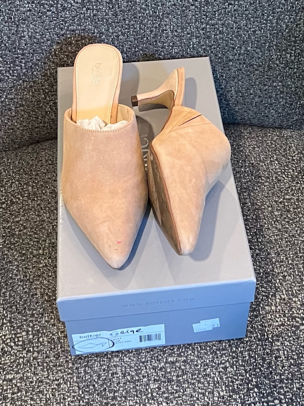 Botkier Beige Suede Pointed Mule Heels